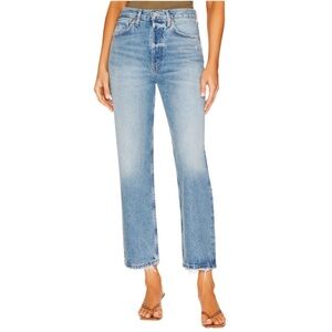 AGOLDE 90s Pinch Waist Straight Leg High Rise Fray Hem Medium Blue Jeans Size 26